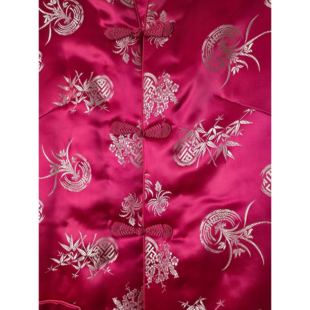 VTG Women's Large Mandarin Jacket Pink Satin Frog Buttons Quilted Padded Yeong - Picture 4 of 9
